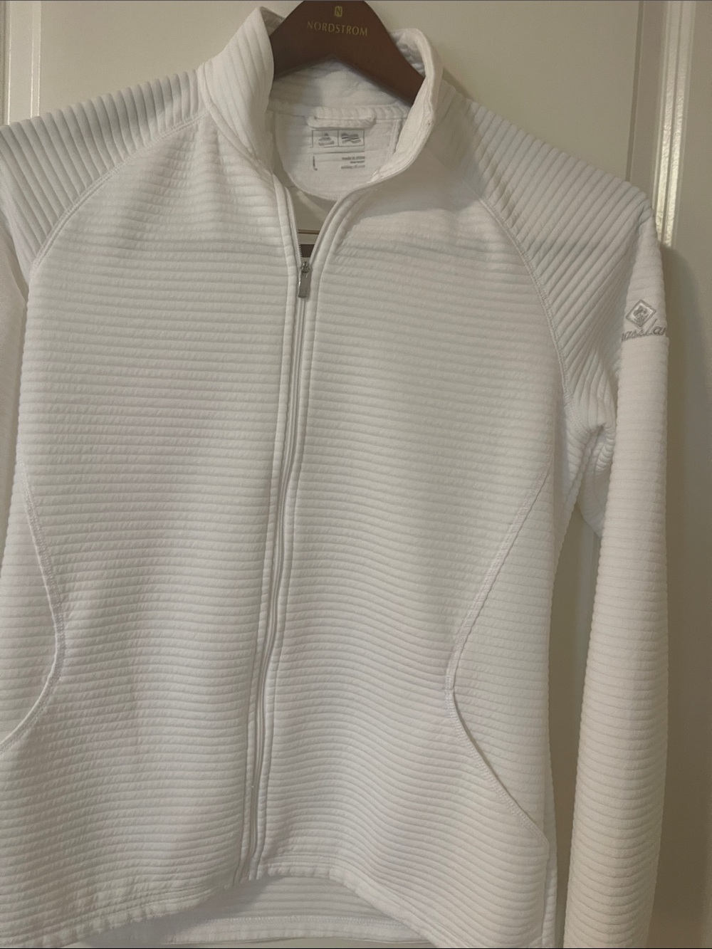 adidas White Ribbed Full-Zip Bomber Jacket